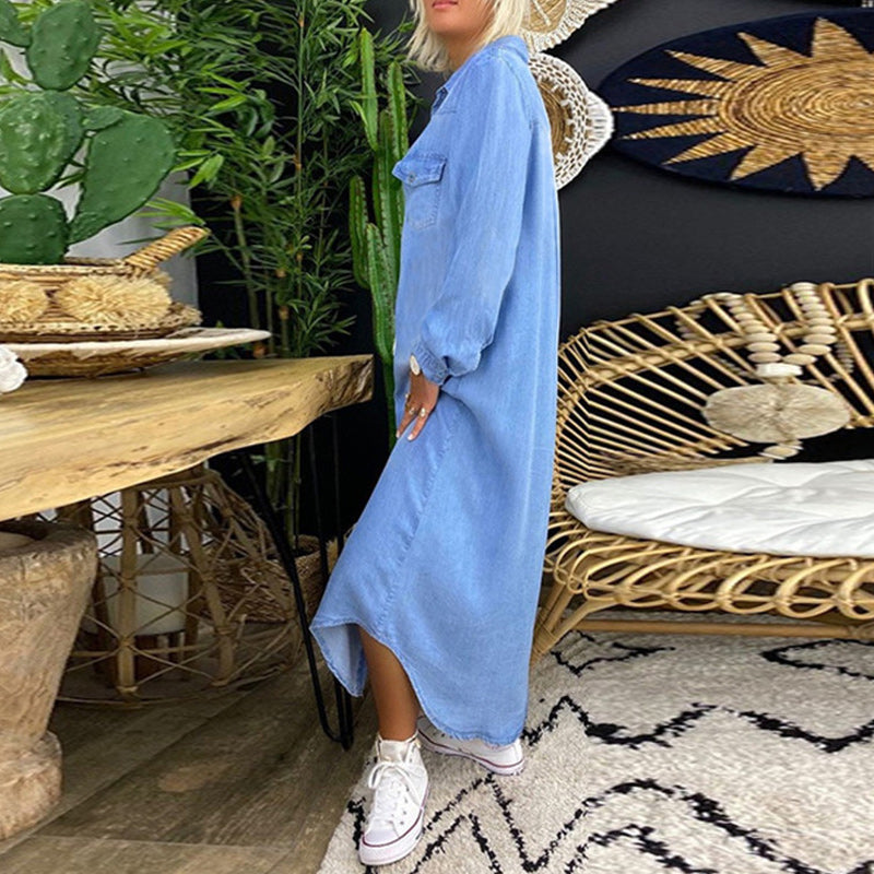 Sofía | Vestido Maxi de Manga Larga en Denim