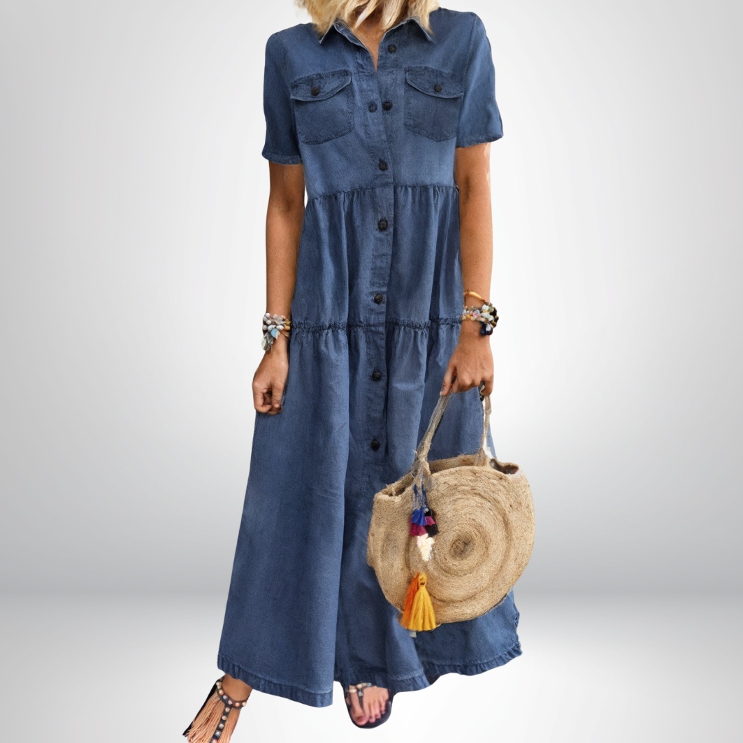 Mariah | Vestido de Denim Suave con Botones