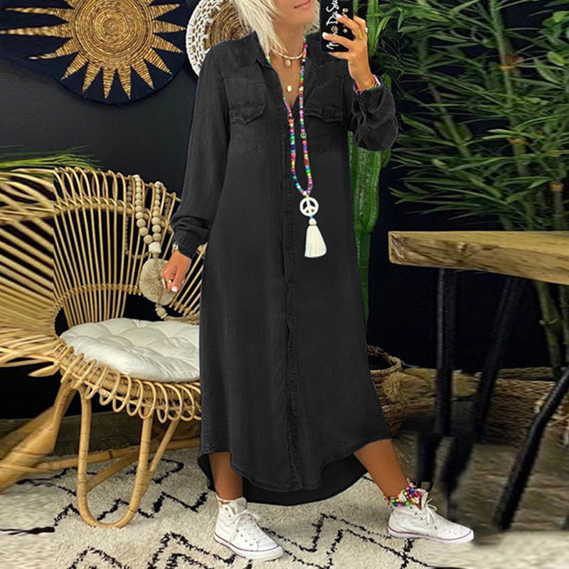 Sofía | Vestido Maxi de Manga Larga en Denim